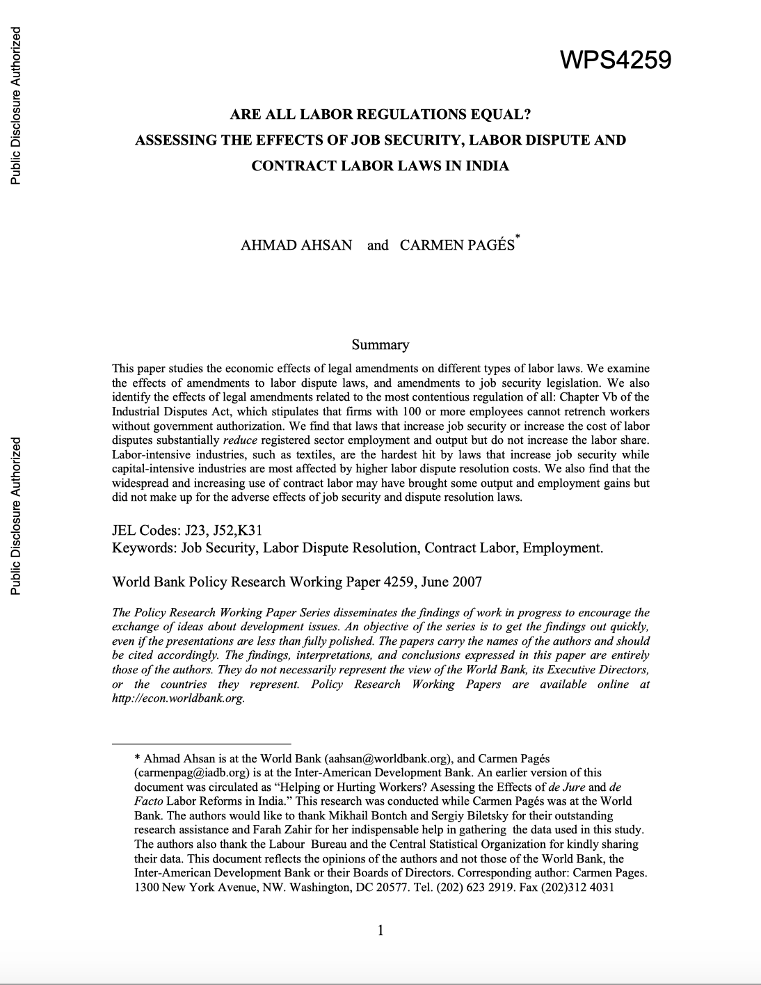 Are All Labor Regulations Equal? Assessing The Effects Of Job Security, Labor Dispute And Contract Labor Laws In India